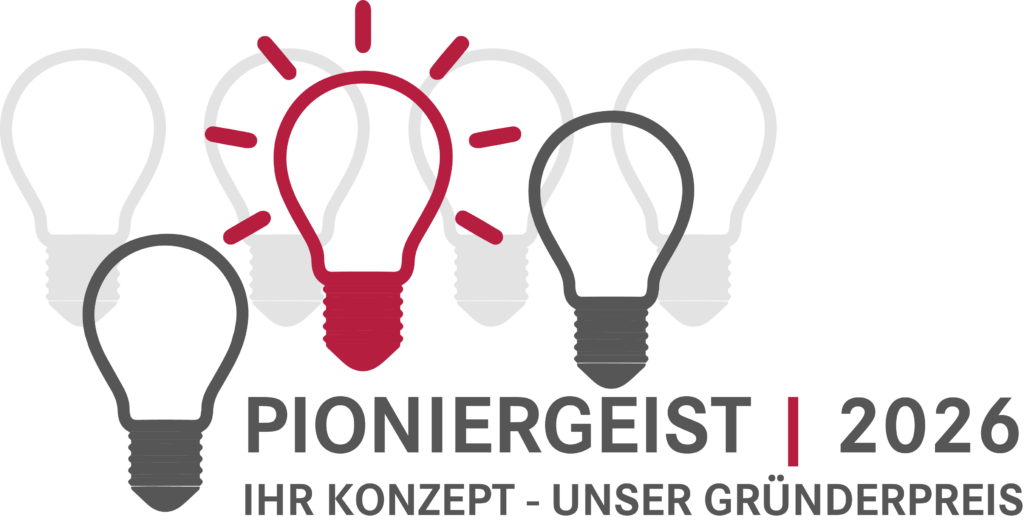 Logo "Pioniergeist 2026", drei Glühbirnen